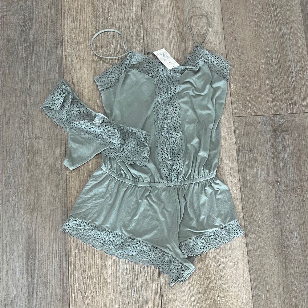 Eberjey Lace Trim teddy in Soft Green